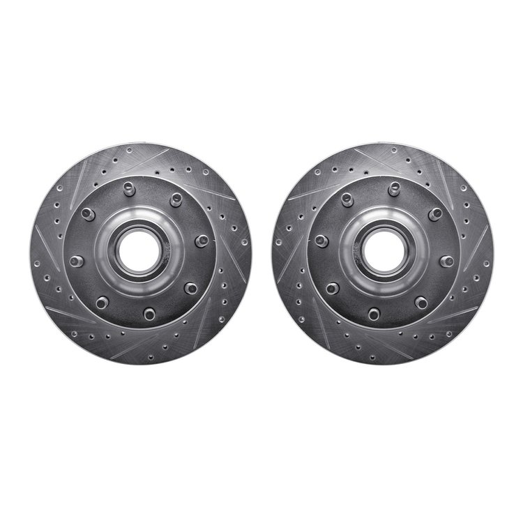 7002-54035 Drilled/Slotted Brake Rotors [Silver], 1980-1985 Ford/Lincoln/Mercury/Mazda, Position: Front