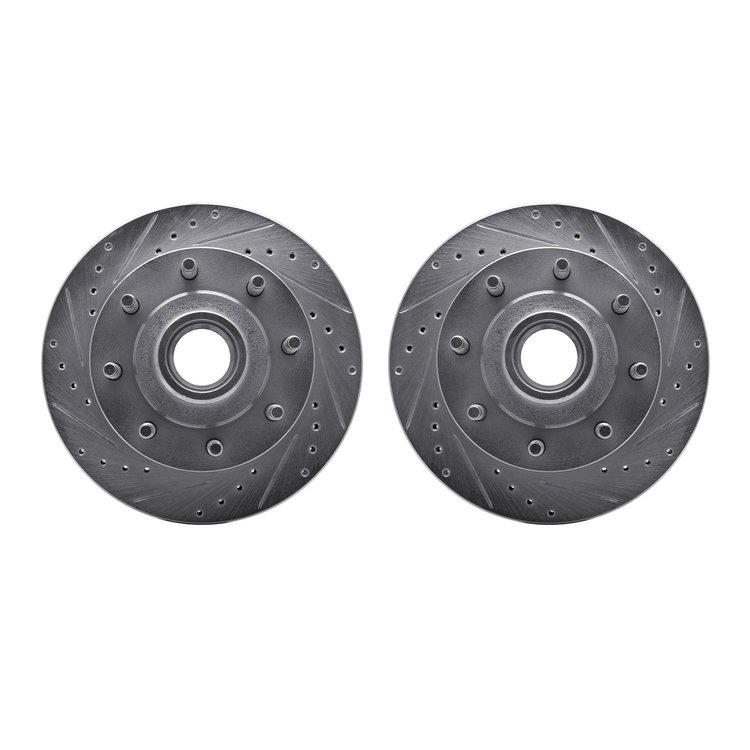 7002-54036 Drilled/Slotted Brake Rotors [Silver], 1986-1994 Ford/Lincoln/Mercury/Mazda, Position: Front