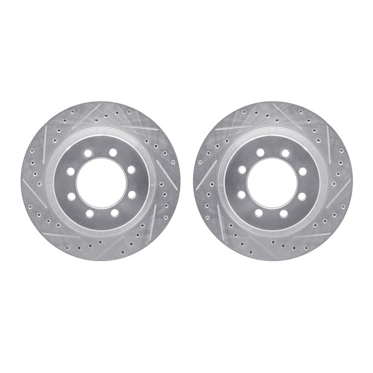 7002-54041 Drilled/Slotted Brake Rotors [Silver], 1975-1994 Ford/Lincoln/Mercury/Mazda, Position: Front