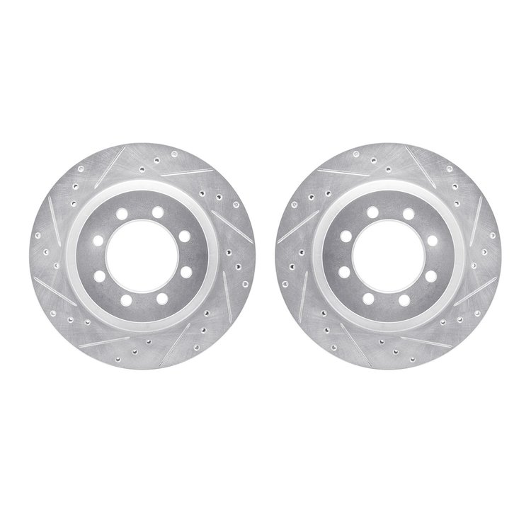 7002-54042 Drilled/Slotted Brake Rotors [Silver], 1968-1976 Ford/Lincoln/Mercury/Mazda, Position: Front