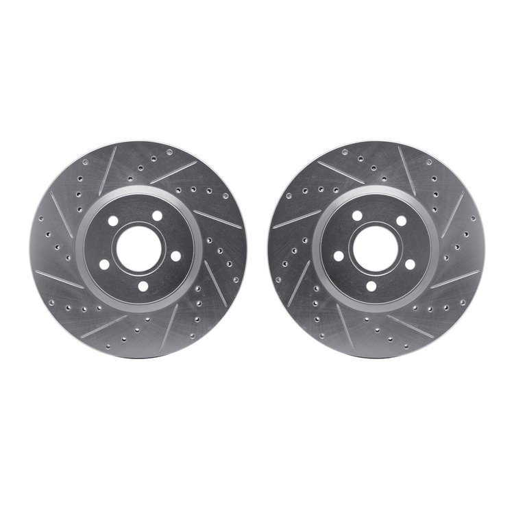 7002-54058 Drilled/Slotted Brake Rotors [Silver], 2004-2019 Multiple Makes/Models, Position: Front