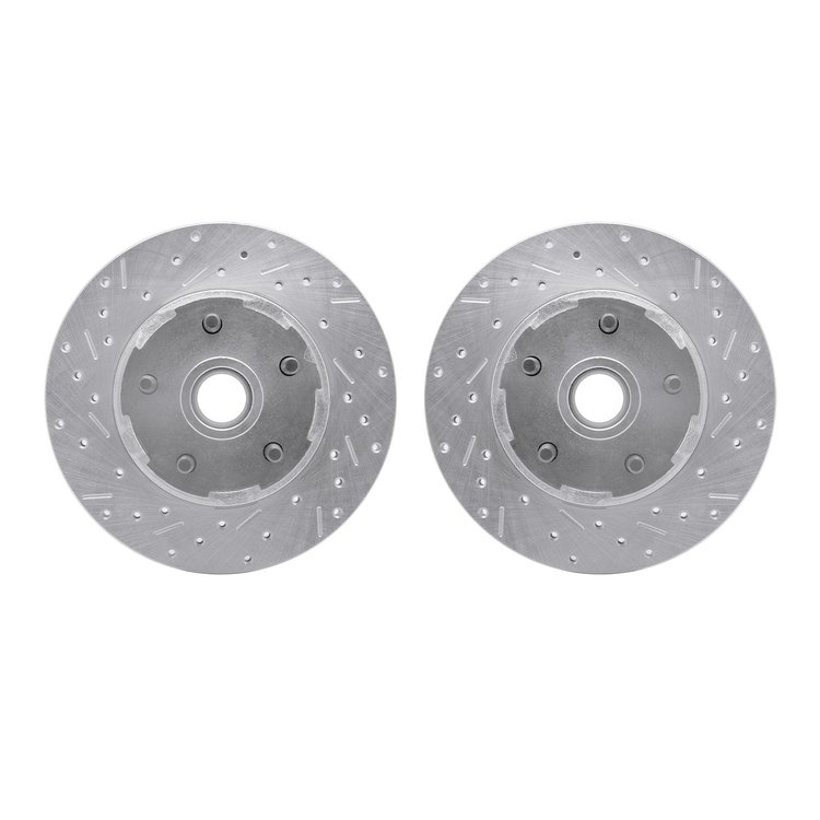 7002-54127 Drilled/Slotted Brake Rotors [Silver], 1965-1967 Ford/Lincoln/Mercury/Mazda, Position: Front