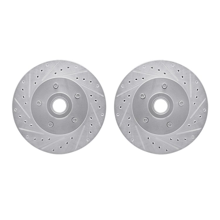 7002-54145 Drilled/Slotted Brake Rotors [Silver], 1974-1980 Ford/Lincoln/Mercury/Mazda, Position: Front
