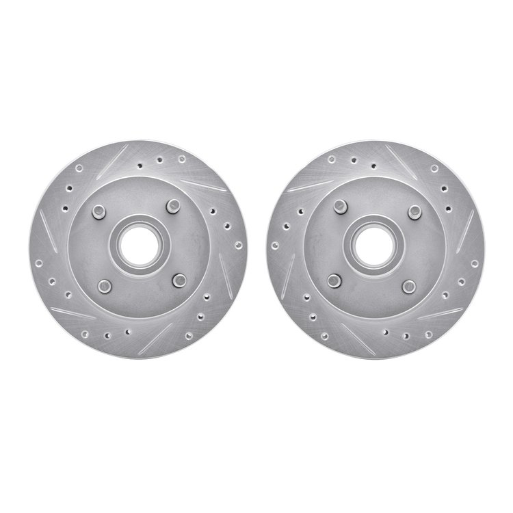 7002-54147 Drilled/Slotted Brake Rotors [Silver], 1974-1980 Ford/Lincoln/Mercury/Mazda, Position: Front