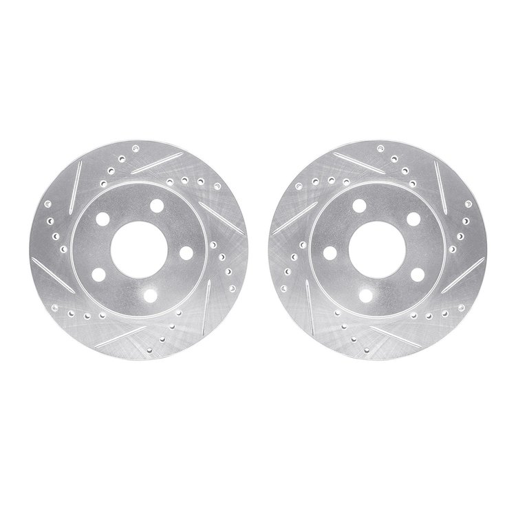 7002-54170 Drilled/Slotted Brake Rotors [Silver], 1986-1992 Ford/Lincoln/Mercury/Mazda, Position: Front