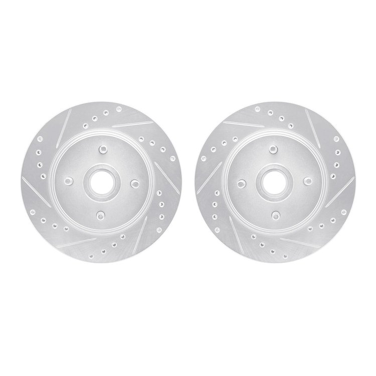 7002-54174 Drilled/Slotted Brake Rotors [Silver], 1987-1988 Ford/Lincoln/Mercury/Mazda, Position: Front