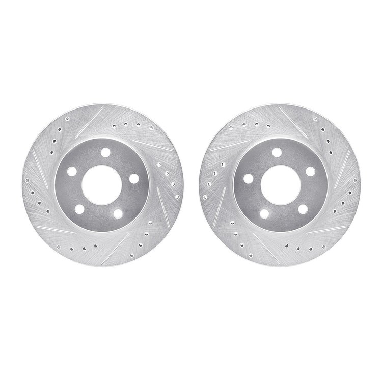 7002-54175 Drilled/Slotted Brake Rotors [Silver], 1989-1990 Ford/Lincoln/Mercury/Mazda, Position: Front
