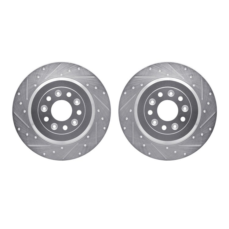 7002-54198 Drilled/Slotted Brake Rotors [Silver], 2005-2019 Ford/Lincoln/Mercury/Mazda, Position: Rear