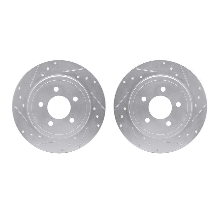 7002-54199 Drilled/Slotted Brake Rotors [Silver], 2005-2008 Ford/Lincoln/Mercury/Mazda, Position: Rear