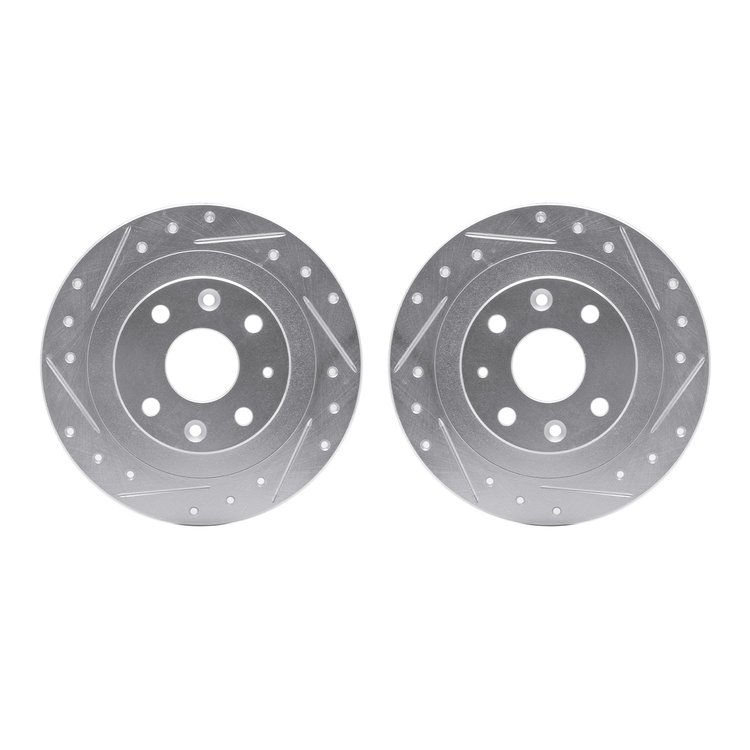 7002-54202 Drilled/Slotted Brake Rotors [Silver], 1990-2003 Ford/Lincoln/Mercury/Mazda, Position: Rear