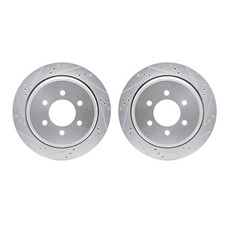 7002-54205 Drilled/Slotted Brake Rotors [Silver], 2002-2006 Ford/Lincoln/Mercury/Mazda, Position: Rear