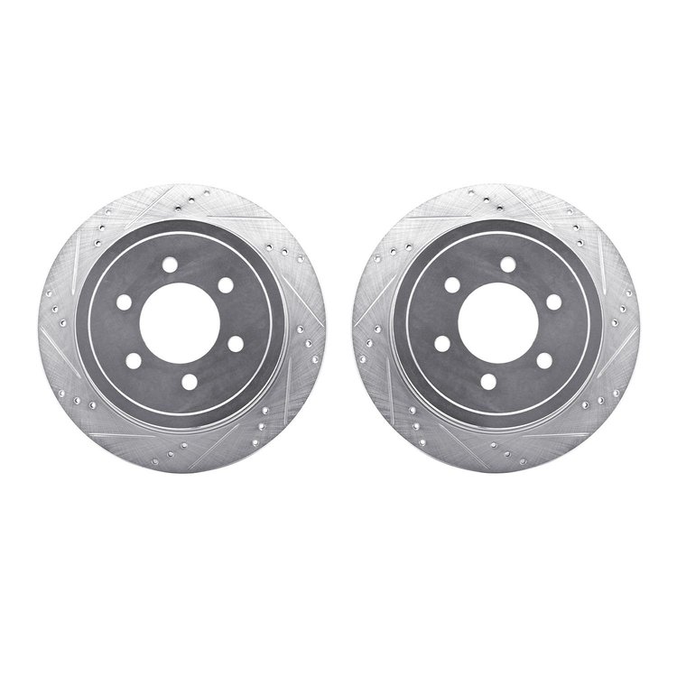 7002-54215 Drilled/Slotted Brake Rotors [Silver], 2004-2011 Ford/Lincoln/Mercury/Mazda, Position: Rear