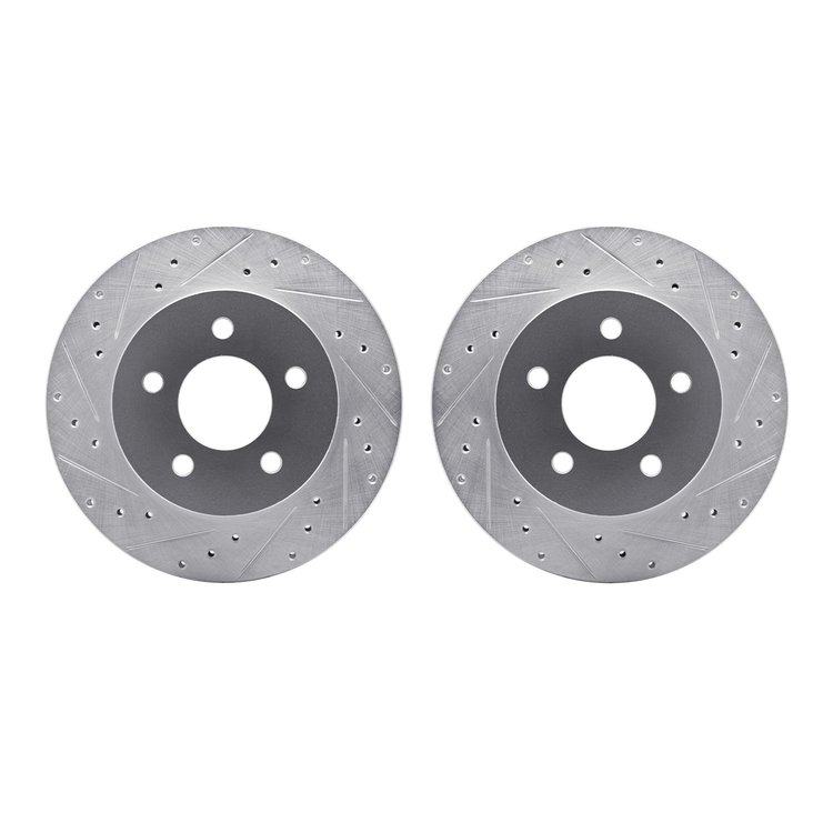 7002-54236 Drilled/Slotted Brake Rotors [Silver], 1982-1990 Ford/Lincoln/Mercury/Mazda, Position: Rear
