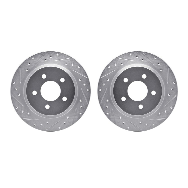 7002-54239 Drilled/Slotted Brake Rotors [Silver], 1994-2004 Ford/Lincoln/Mercury/Mazda, Position: Rear