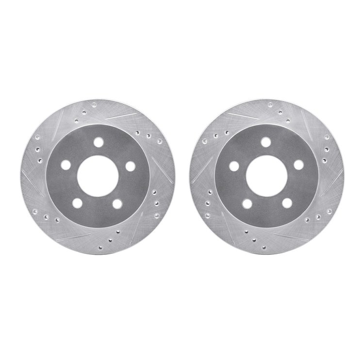 7002-54246 Drilled/Slotted Brake Rotors [Silver], 1990-1992 Ford/Lincoln/Mercury/Mazda, Position: Rear