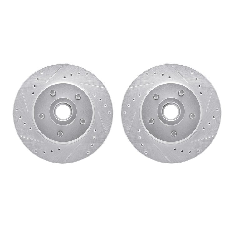 7002-55003 Drilled/Slotted Brake Rotors [Silver], 1987-1992 Ford/Lincoln/Mercury/Mazda, Position: Front