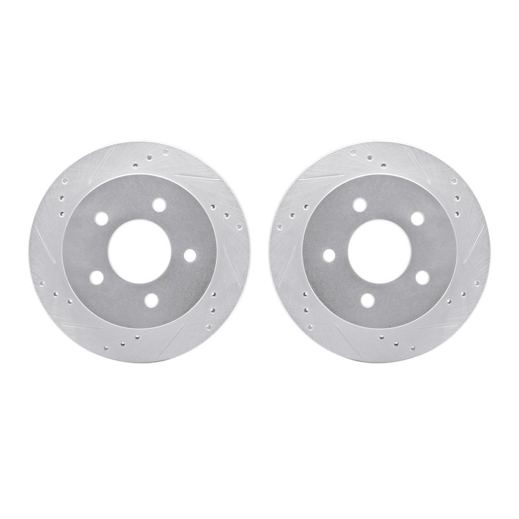 7002-55007 Drilled/Slotted Brake Rotors [Silver], 1991-1992 Ford/Lincoln/Mercury/Mazda, Position: Rear