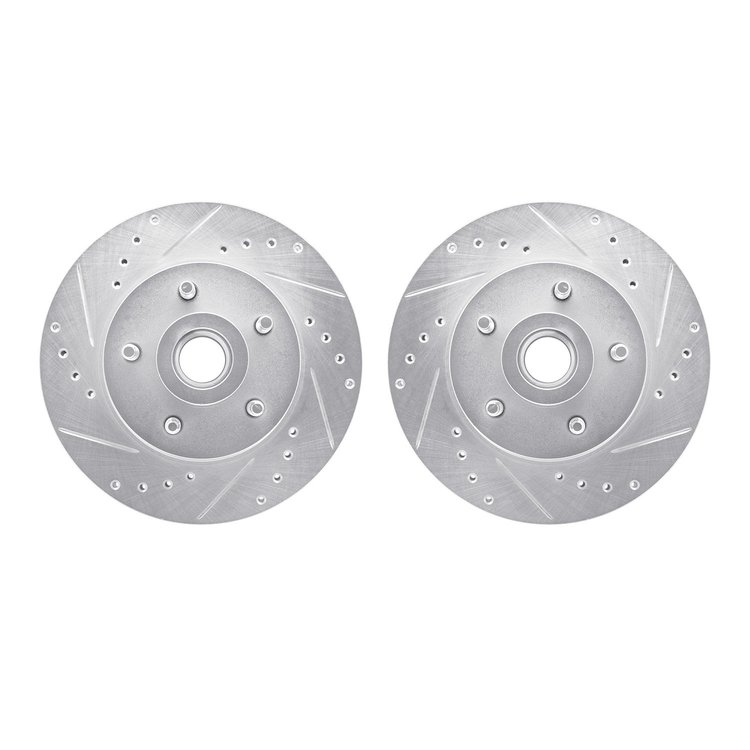 7002-56004 Drilled/Slotted Brake Rotors [Silver], 1979-1991 Ford/Lincoln/Mercury/Mazda, Position: Front