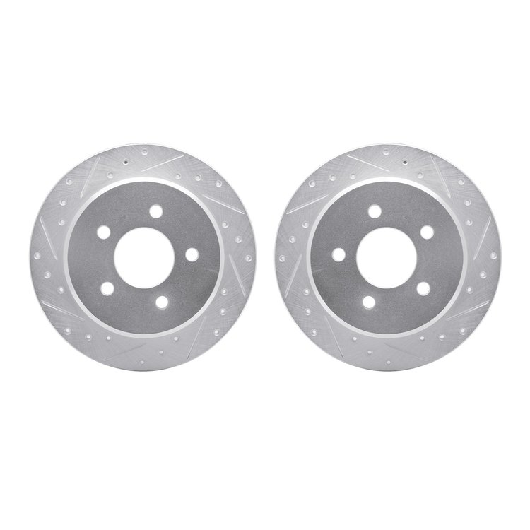 7002-56014 Drilled/Slotted Brake Rotors [Silver], 1991-1995 Ford/Lincoln/Mercury/Mazda, Position: Rear
