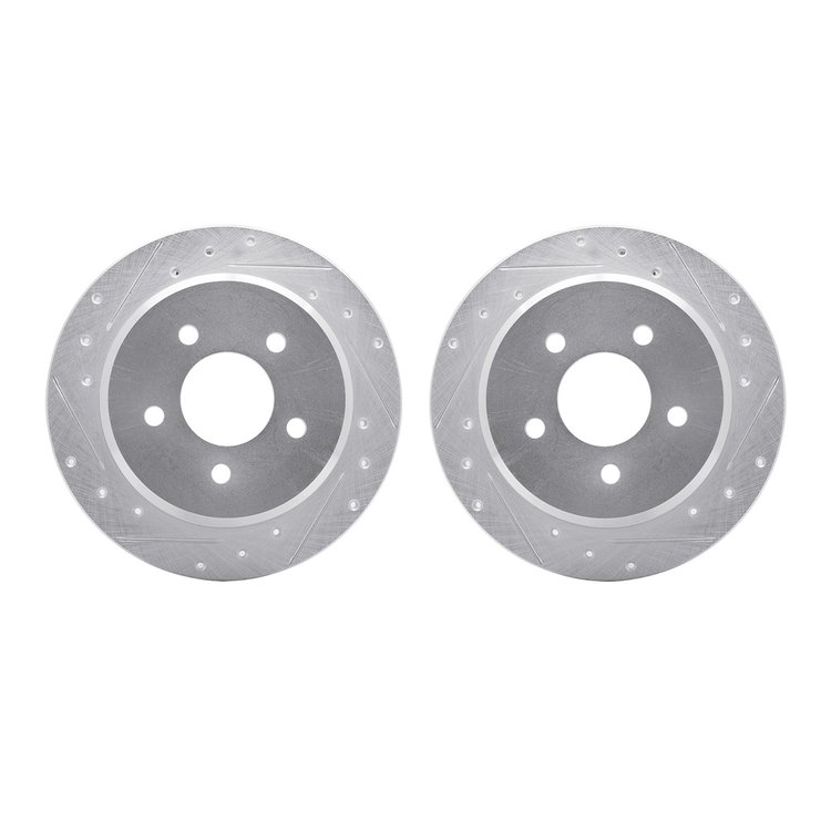 7002-56015 Drilled/Slotted Brake Rotors [Silver], 1996-2002 Ford/Lincoln/Mercury/Mazda, Position: Rear