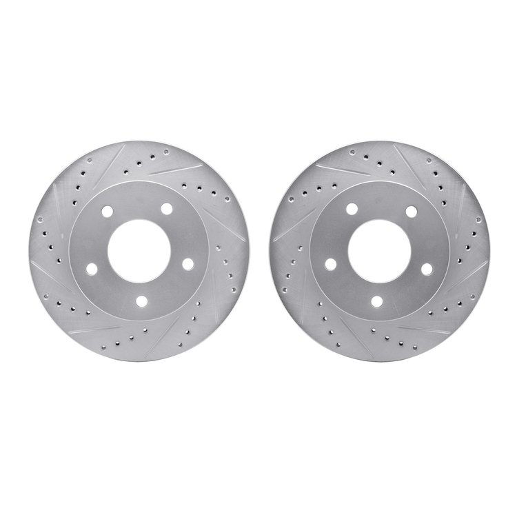 7002-56017 Drilled/Slotted Brake Rotors [Silver], 1975-1979 Ford/Lincoln/Mercury/Mazda, Position: Rear