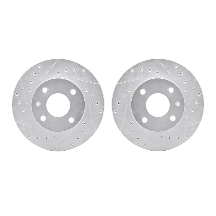 7002-57001 Drilled/Slotted Brake Rotors [Silver], 1985-1989 Ford/Lincoln/Mercury/Mazda, Position: Front