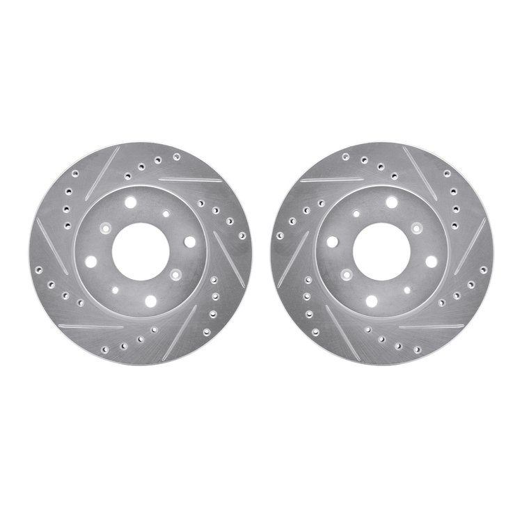 7002-58002 Drilled/Slotted Brake Rotors [Silver], 1986-1987 Acura/Honda, Position: Front