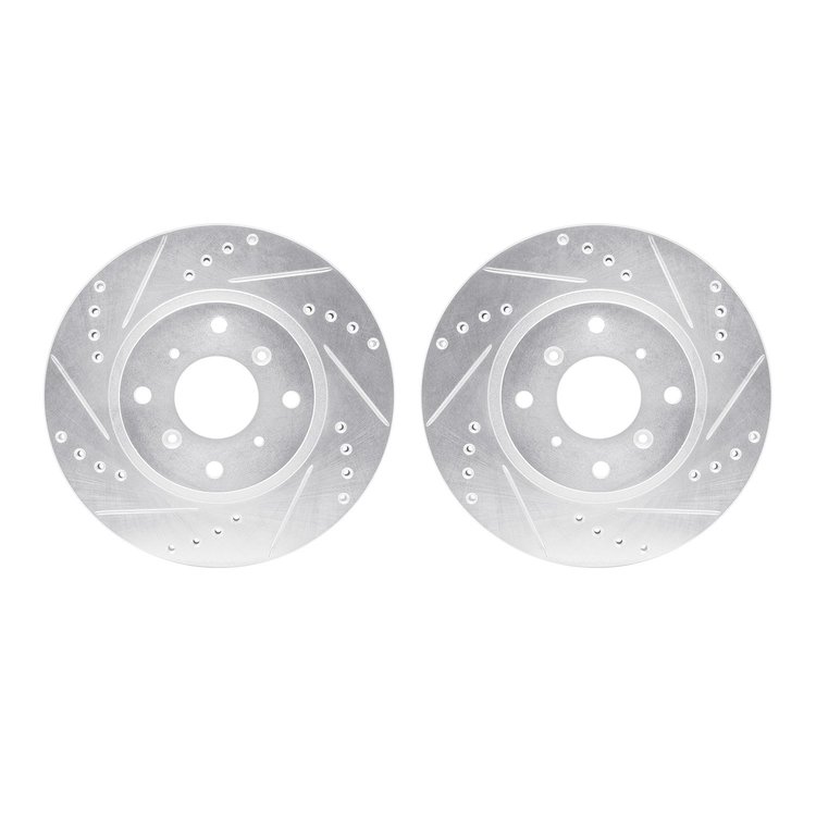 7002-58003 Drilled/Slotted Brake Rotors [Silver], 1987-1990 Acura/Honda, Position: Front
