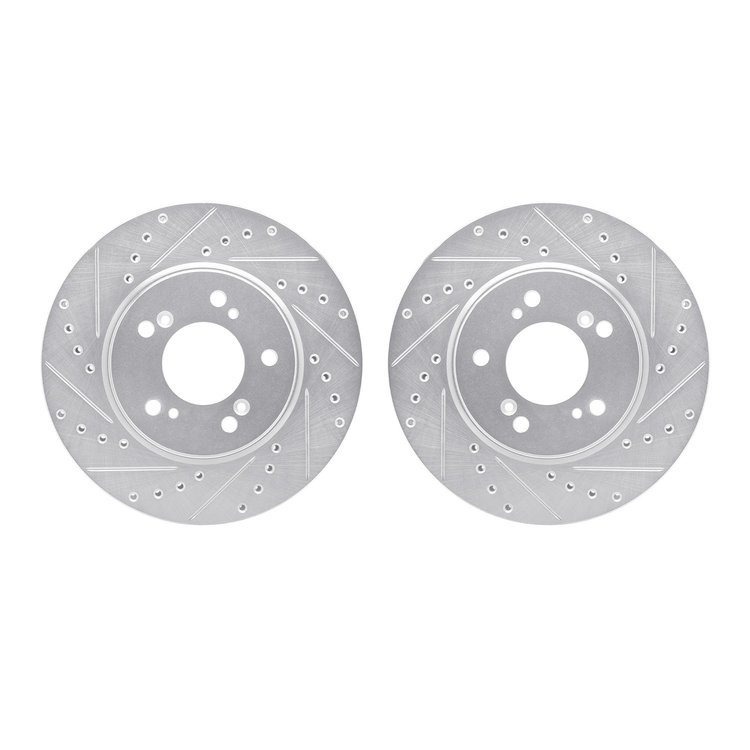 7002-58007 Drilled/Slotted Brake Rotors [Silver], 1991-1996 Acura/Honda, Position: Front