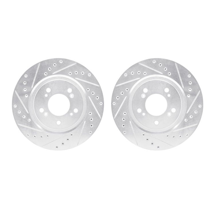 7002-58008 Drilled/Slotted Brake Rotors [Silver], 1997-2005 Acura/Honda, Position: Front
