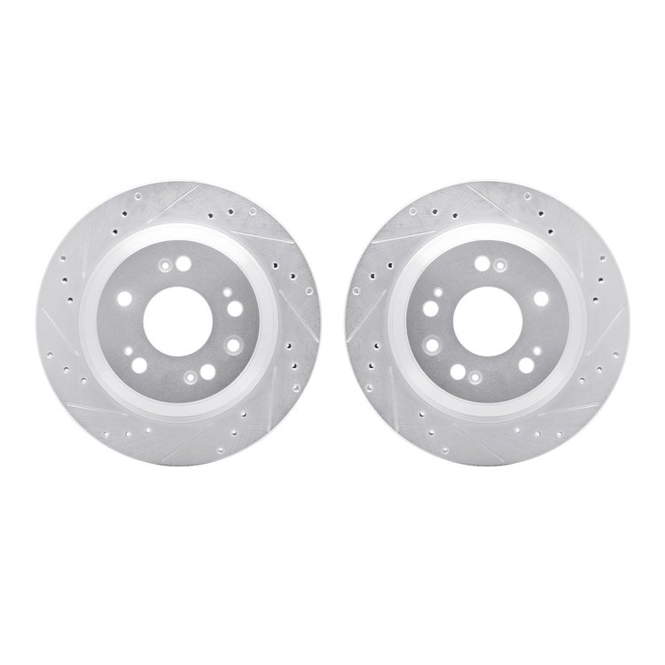 7002-58026 Drilled/Slotted Brake Rotors [Silver], 2005-2012 Acura/Honda, Position: Rear