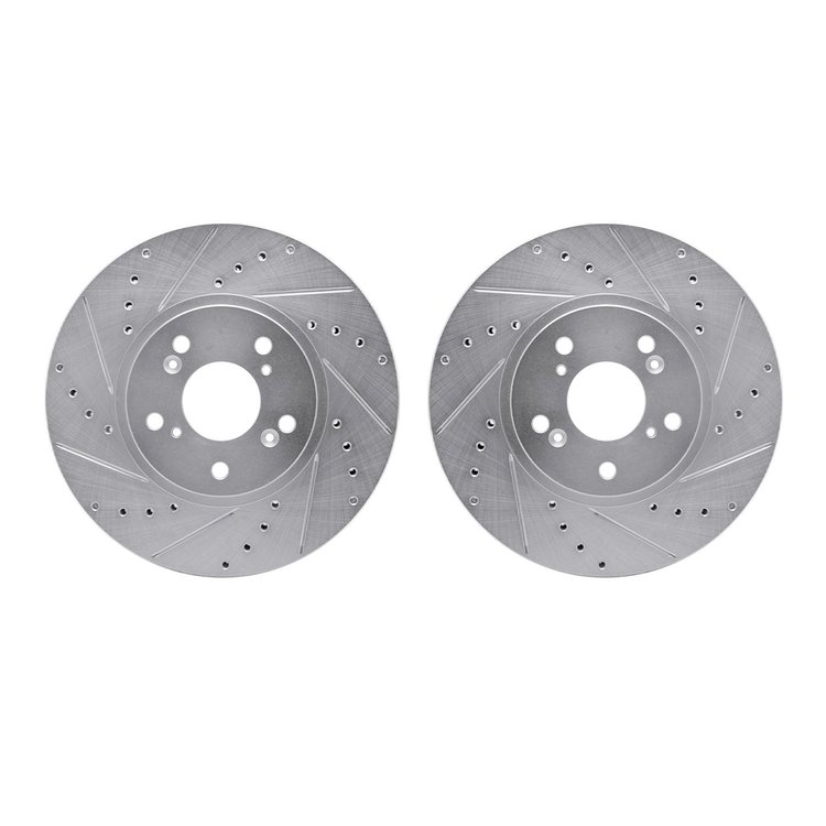 7002-59003 Drilled/Slotted Brake Rotors [Silver], 1999-2014 Acura/Honda, Position: Front