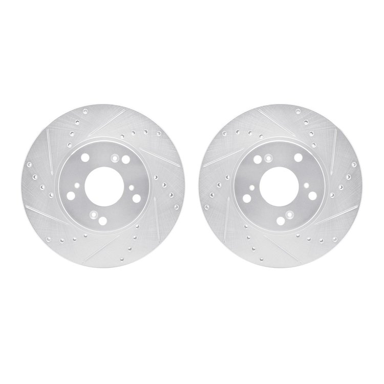 7002-59004 Drilled/Slotted Brake Rotors [Silver], 1998-2021 Acura/Honda, Position: Front