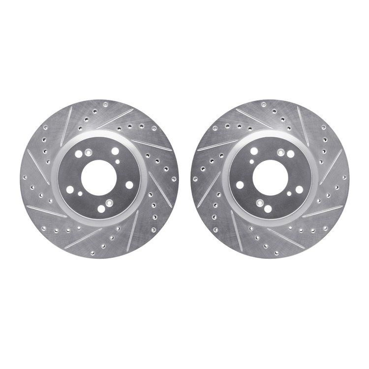 7002-59005 Drilled/Slotted Brake Rotors [Silver], 2002-2015 Acura/Honda, Position: Front