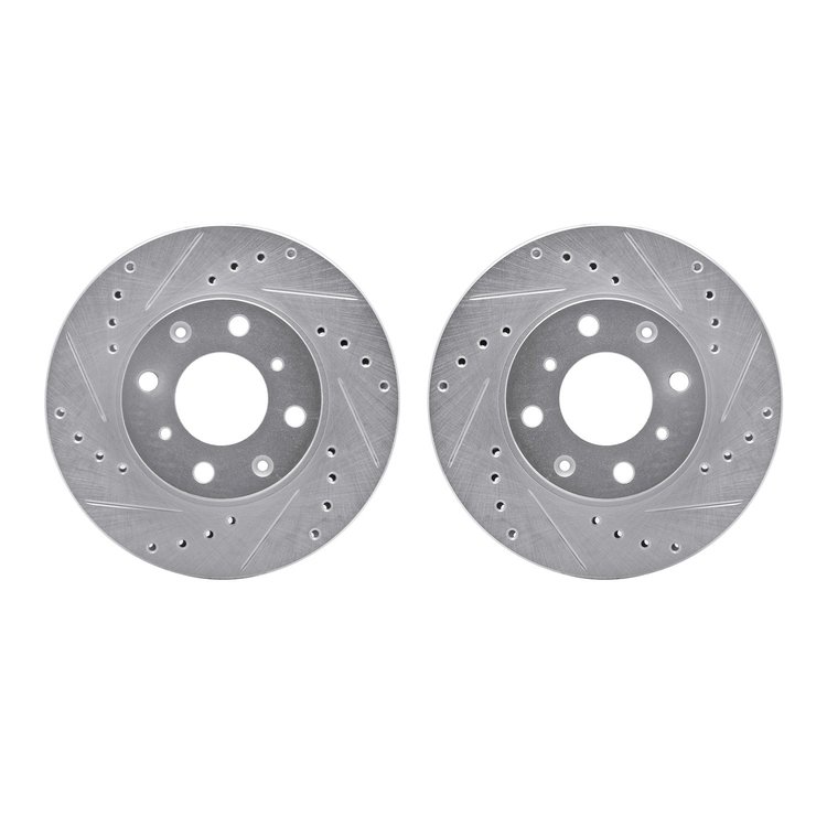 7002-59010 Drilled/Slotted Brake Rotors [Silver], 1986-1991 Acura/Honda, Position: Front