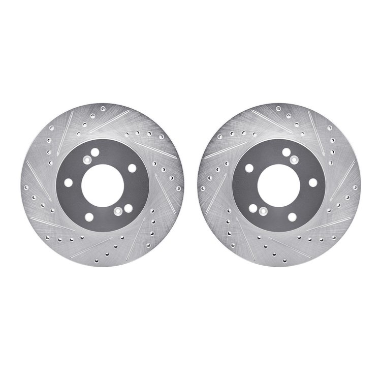 7002-59011 Drilled/Slotted Brake Rotors [Silver], 1991-2001 Multiple Makes/Models, Position: Front