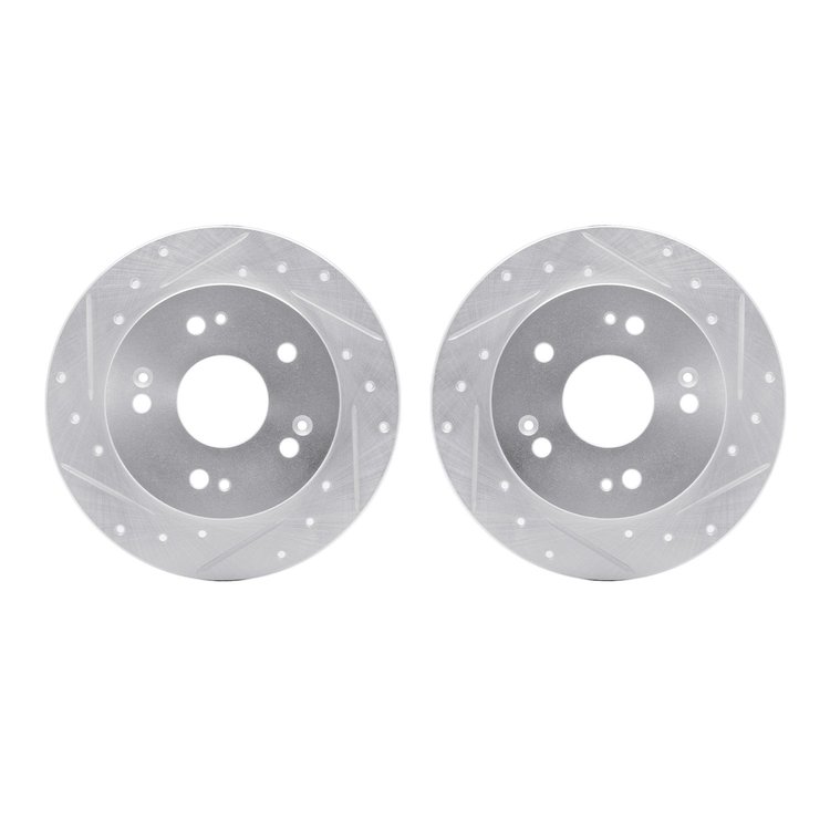 7002-59044 Drilled/Slotted Brake Rotors [Silver], 1997-2015 Acura/Honda, Position: Rear