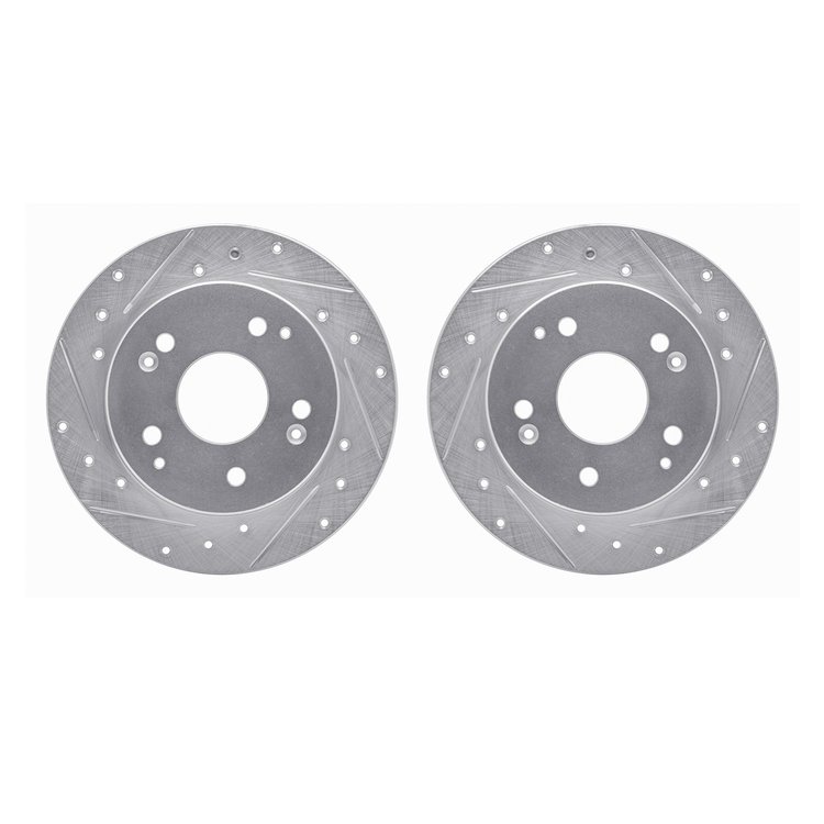7002-59048 Drilled/Slotted Brake Rotors [Silver], 1997-2006 Acura/Honda, Position: Rear