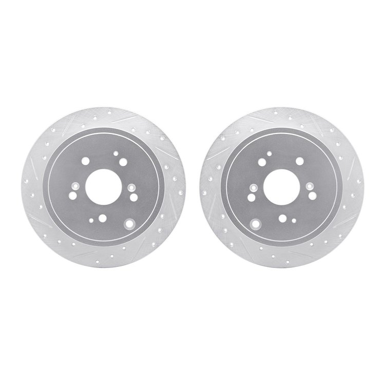 7002-59051 Drilled/Slotted Brake Rotors [Silver], 2001-2008 Acura/Honda, Position: Rear