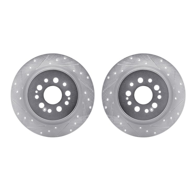 7002-59054 Drilled/Slotted Brake Rotors [Silver], Fits Select Acura/Honda, Position: Rear
