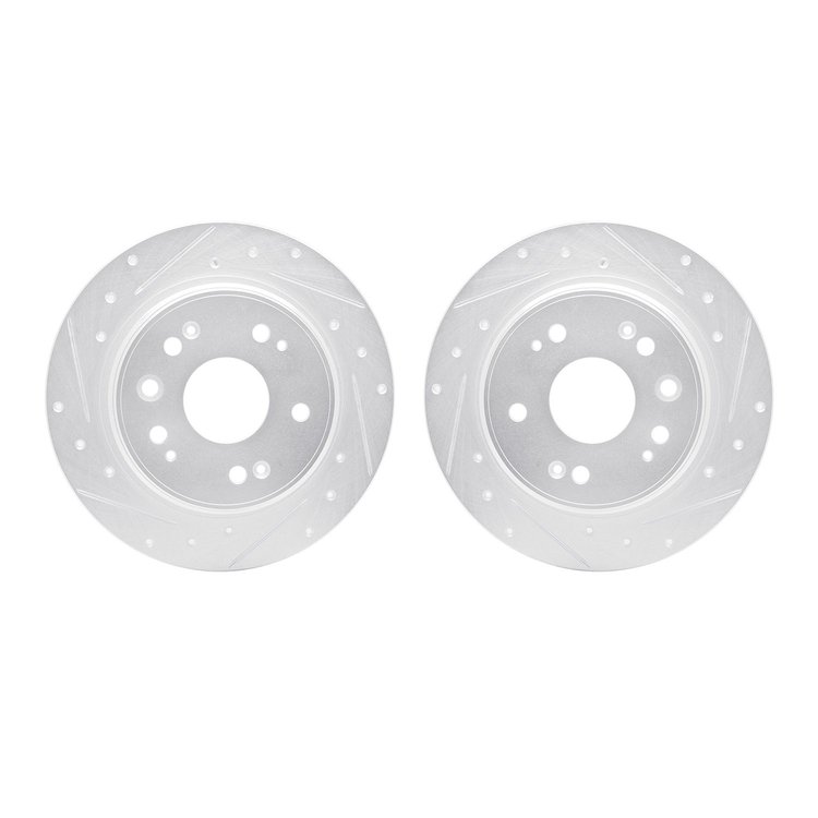 7002-59061 Drilled/Slotted Brake Rotors [Silver], 2002-2004 Acura/Honda, Position: Rear