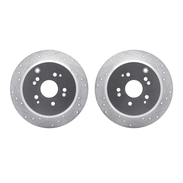 7002-59064 Drilled/Slotted Brake Rotors [Silver], 2002-2004 Acura/Honda, Position: Rear