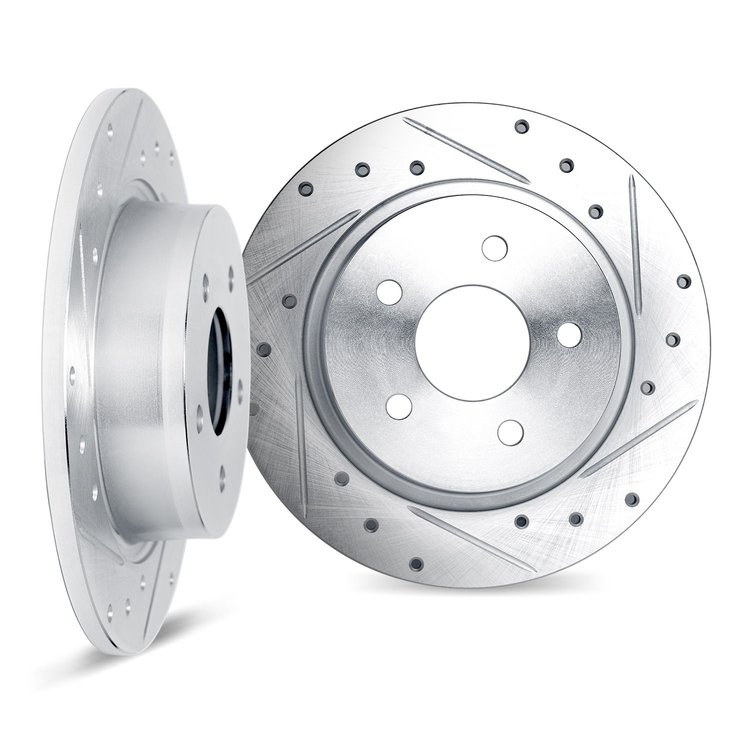 7002-63003 Drilled/Slotted Brake Rotors [Silver], 1961-1967 Mercedes-Benz, Position: Front
