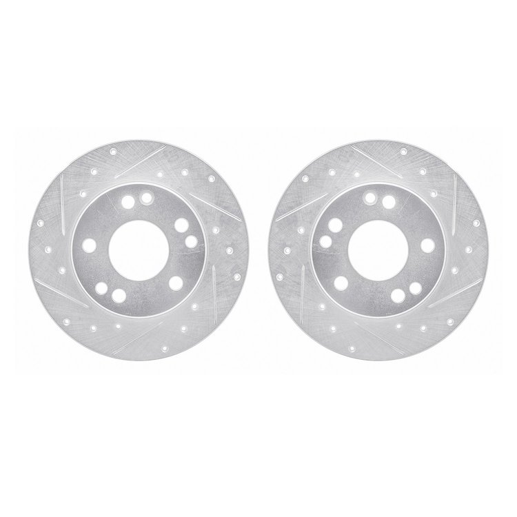 7002-63004 Drilled/Slotted Brake Rotors [Silver], 1984-1989 Mercedes-Benz, Position: Front