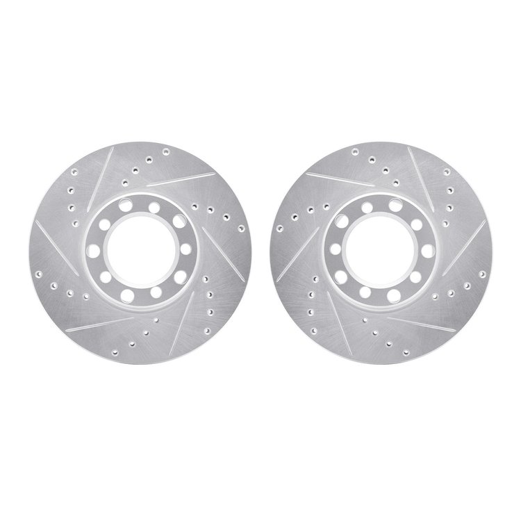 7002-63011 Drilled/Slotted Brake Rotors [Silver], 1972-1980 Mercedes-Benz, Position: Front
