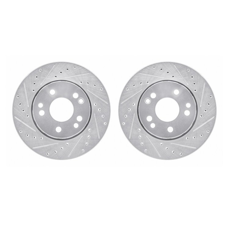 7002-63014 Drilled/Slotted Brake Rotors [Silver], 1990-1992 Mercedes-Benz, Position: Front