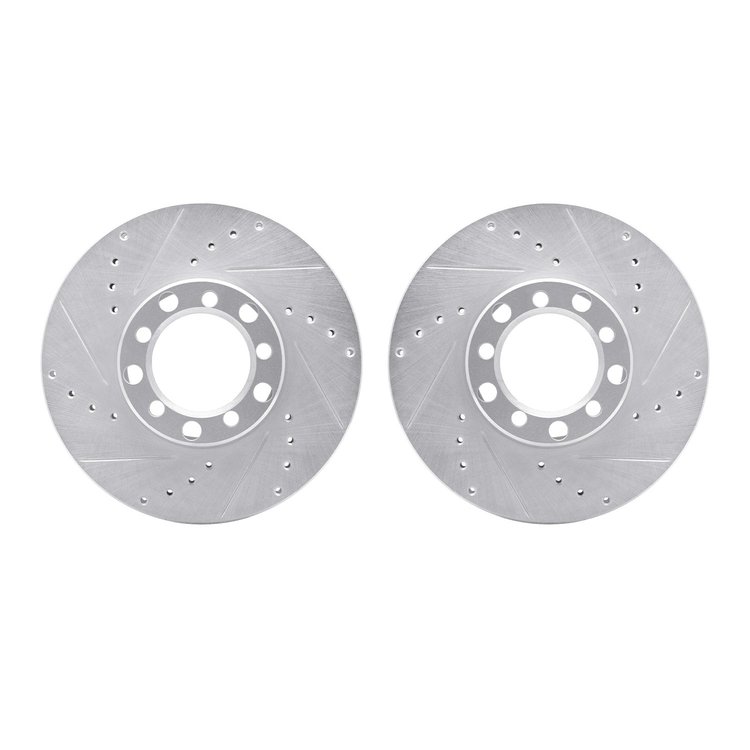 7002-63015 Drilled/Slotted Brake Rotors [Silver], 1979-1985 Mercedes-Benz, Position: Front