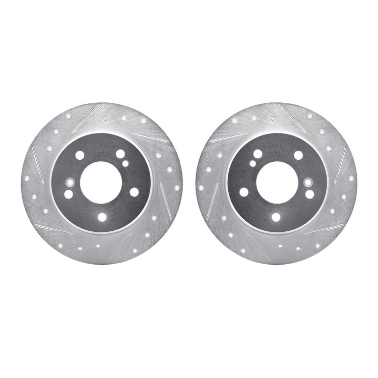 7002-63080 Drilled/Slotted Brake Rotors [Silver], 1987-2015 Multiple Makes/Models, Position: Rear