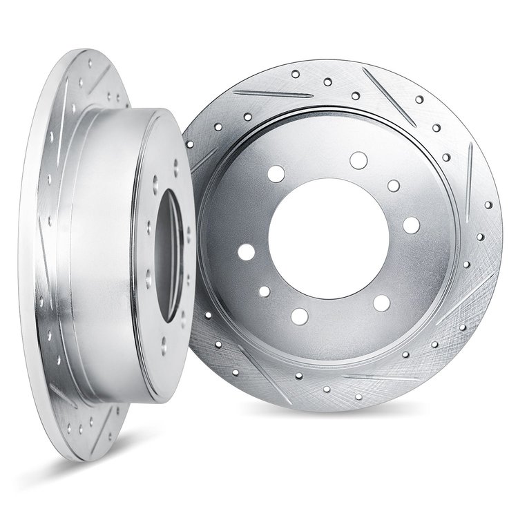 7002-63083 Drilled/Slotted Brake Rotors [Silver], Fits Select Multiple Makes/Models, Position: Rear