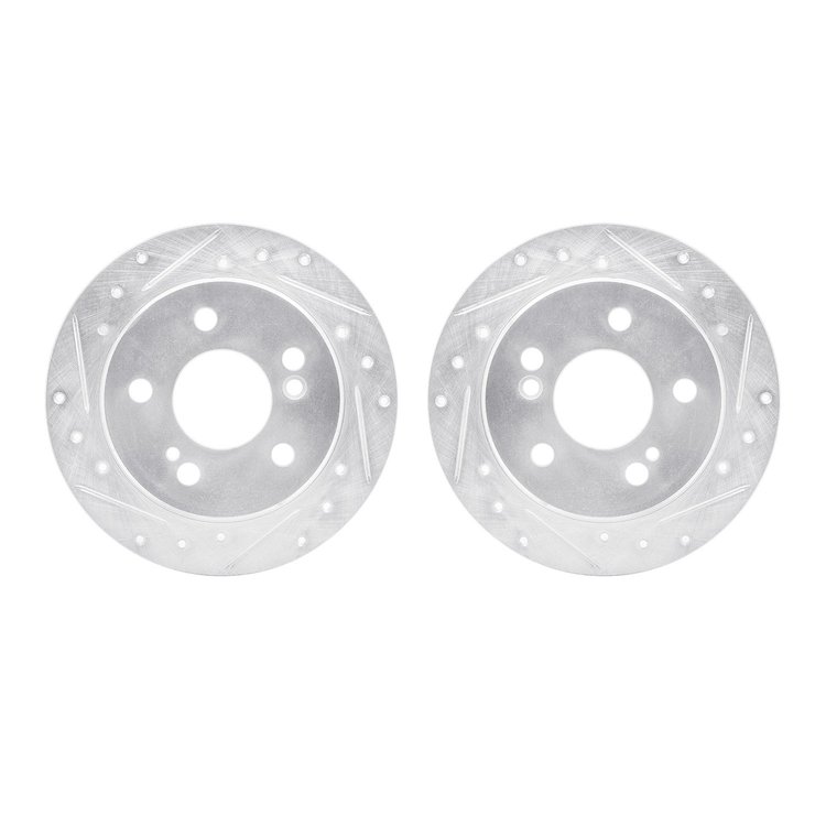 7002-63086 Drilled/Slotted Brake Rotors [Silver], 1984-1995 Mercedes-Benz, Position: Rear